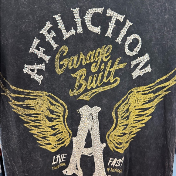 Affliction Women's Charcoal and Gold Graphic Stretchy Slim Fit - Size Medium - Picture 5 of 8